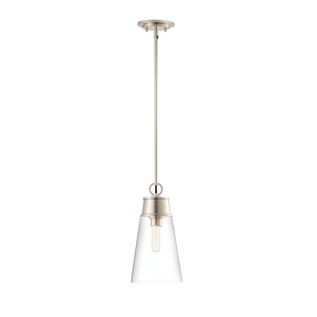 Z-Lite Wentworth 1 Light Pendant, Brushed Nickel & Clear 2300P8-BN